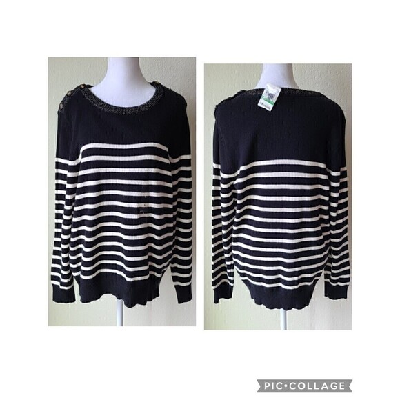 Charter Club Striped Cable-Knit‎ Sweater Size Large NEW NWT Black/ Cream - Picture 1 of 11